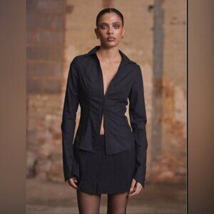 H&M Black Button-Up Fitted Blouse – Size 14 – New With Tags